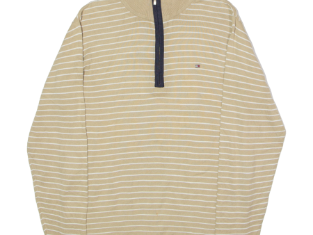 TOMMY HILFIGER Mens Patterned Jumper Beige Striped 1 4 Zip Tight Knit L Online now