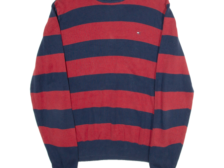 TOMMY HILFIGER Mens Patterned Jumper Red Striped Tight Knit S Fashion