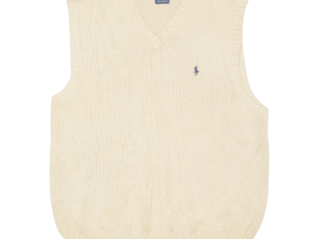 POLO RALPH LAUREN Mens Jumper Beige V-Neck Tight Knit Sleeveless S Cheap