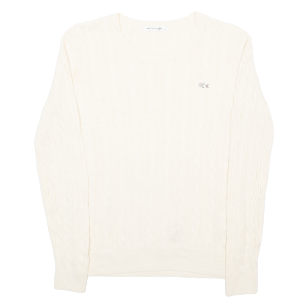 LACOSTE Womens Jumper White Cable Knit XS Fashion