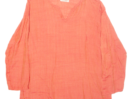 FABINDIA Striped Womens T-Shirt Red Long Sleeve V-Neck L Sale