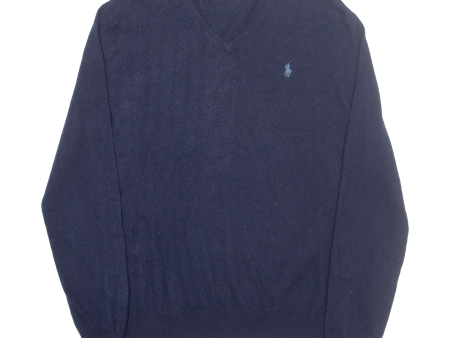 POLO RALPH LAUREN Womens Jumper Blue V-Neck Tight Knit Wool L Online Sale