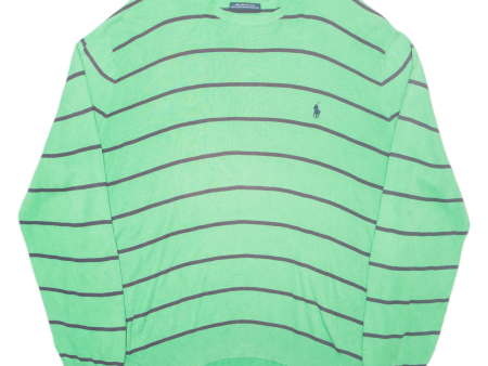 POLO RALPH LAUREN Mens Patterned Jumper Green Striped Tight Knit XL on Sale