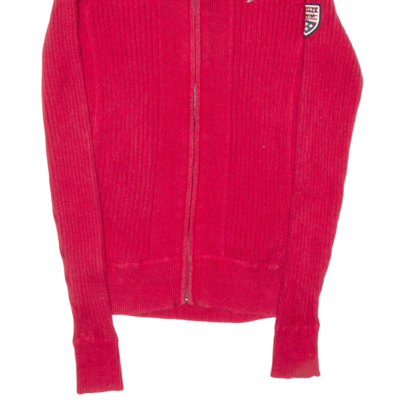 TOMMY HILFIGER Womens Cardigan Red High Neck Tight Knit XS Sale