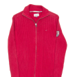 TOMMY HILFIGER Womens Cardigan Red High Neck Tight Knit XS Sale