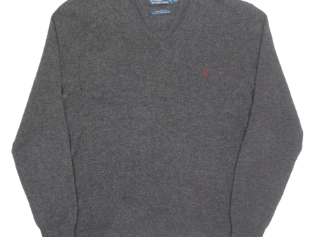 POLO RALPH LAUREN Mens Jumper Grey V-Neck Tight Knit Wool XL For Sale