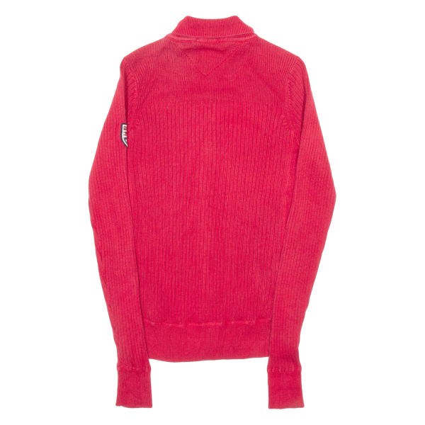 TOMMY HILFIGER Womens Cardigan Red High Neck Tight Knit XS Sale