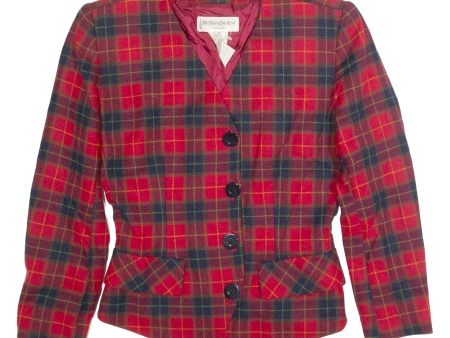 YVES SAINT LAURENT Womens Blazer Jacket Red 90s Check S Discount