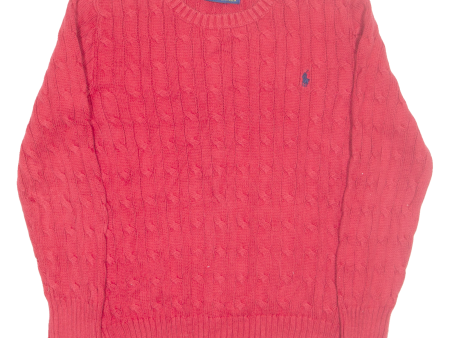 POLO RALPH LAUREN Womens Jumper Red Cable Knit XS Online Hot Sale