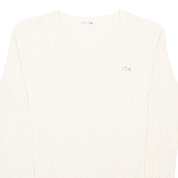 LACOSTE Womens Jumper White Cable Knit XS Fashion