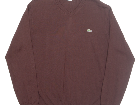 LACOSTE Mens Jumper Brown V-Neck Tight Knit S Cheap