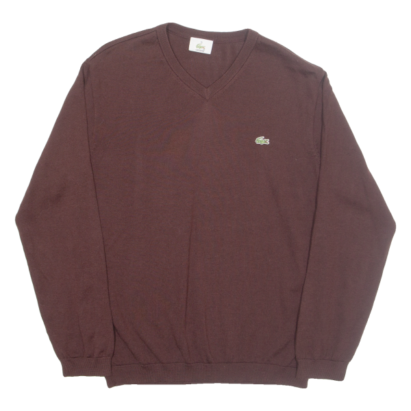 LACOSTE Mens Jumper Brown V-Neck Tight Knit S Cheap