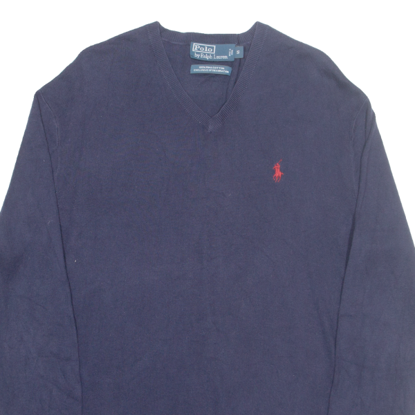 POLO RALPH LAUREN Mens Jumper Blue V-Neck Tight Knit S Fashion