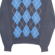 LACOSTE Mens Patterned Jumper Blue Argyle V-Neck Tight Knit S Online Sale