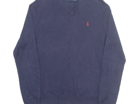 POLO RALPH LAUREN Mens Jumper Blue V-Neck Tight Knit S Fashion