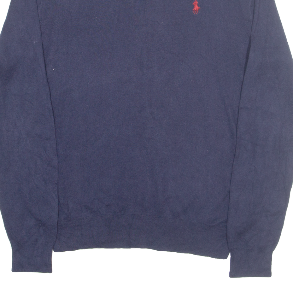 POLO RALPH LAUREN Mens Jumper Blue V-Neck Tight Knit S Fashion