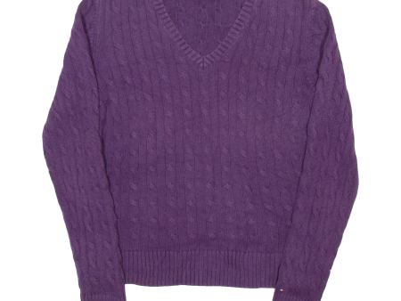 TOMMY HILFIGER Womens Jumper Purple V-Neck Cable Knit XL Online Sale