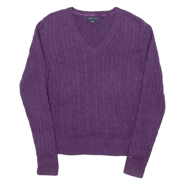 TOMMY HILFIGER Womens Jumper Purple V-Neck Cable Knit XL Online Sale