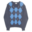 LACOSTE Mens Patterned Jumper Blue Argyle V-Neck Tight Knit S Online Sale