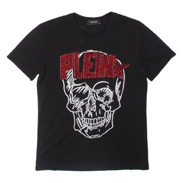 ALEX PLEIN Bejewelled Skull Womens Band T-Shirt Black M Discount