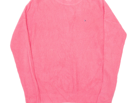 TOMMY HILFIGER Womens Jumper Pink Waffle Knit S Fashion