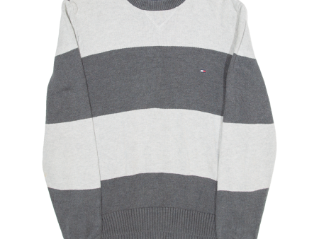 TOMMY HILFIGER Mens Patterned Jumper Grey Striped Tight Knit M For Cheap