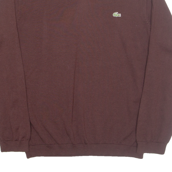 LACOSTE Mens Jumper Brown V-Neck Tight Knit S Cheap