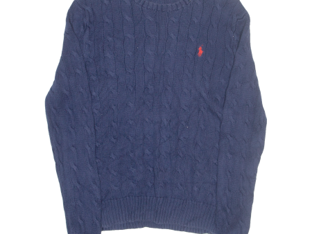 POLO RALPH LAUREN Mens Jumper Blue Cable Knit XS For Discount