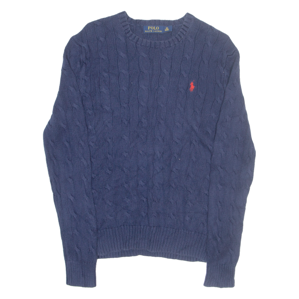 POLO RALPH LAUREN Mens Jumper Blue Cable Knit XS For Discount