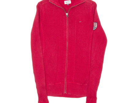 TOMMY HILFIGER Womens Cardigan Red High Neck Tight Knit XS Sale