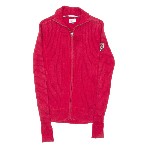 TOMMY HILFIGER Womens Cardigan Red High Neck Tight Knit XS Sale