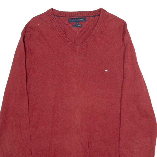 TOMMY HILFIGER Cotton Cashmere Mens Jumper Red V-Neck Tight Knit M Online