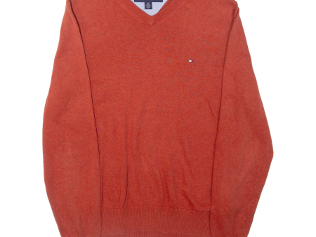 TOMMY HILFIGER Womens Jumper Orange V-Neck Tight Knit S Hot on Sale