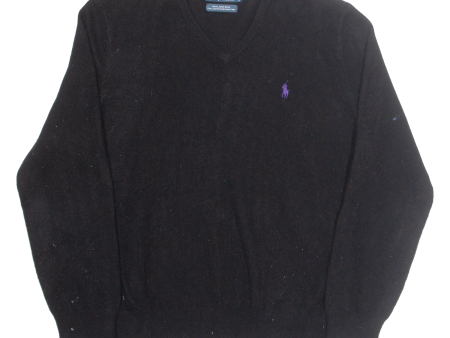 POLO RALPH LAUREN Mens Jumper Black V-Neck Tight Knit Wool L Online Sale