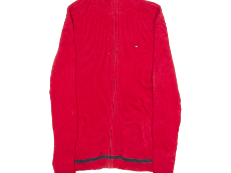 TOMMY HILFIGER Womens Cardigan Red High Neck Tight Knit S For Discount