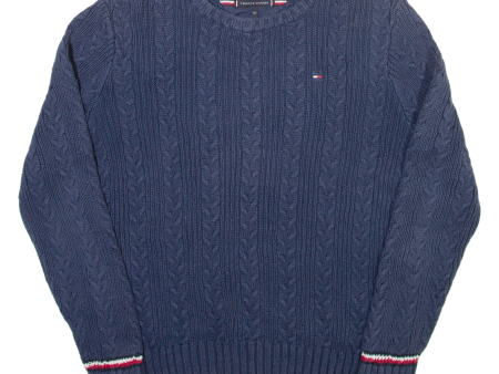 TOMMY HILFIGER Boys Patterned Jumper Blue Cable Knit M Sale