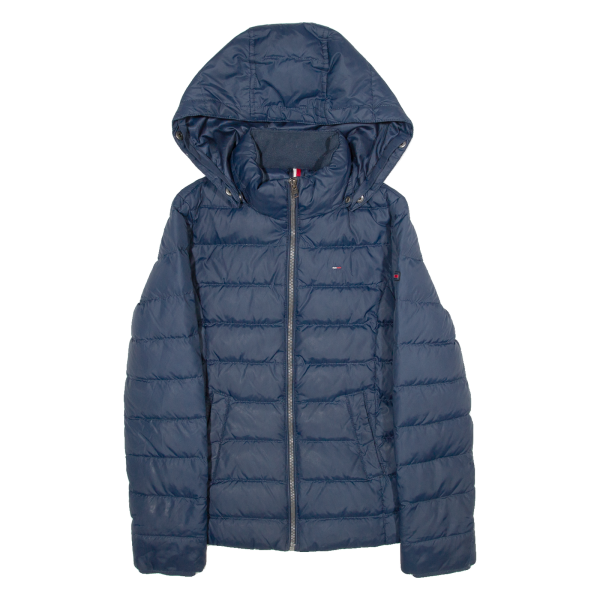 TOMMY HILFIGER Mens Puffer Jacket Blue 80s Hooded XS Online now