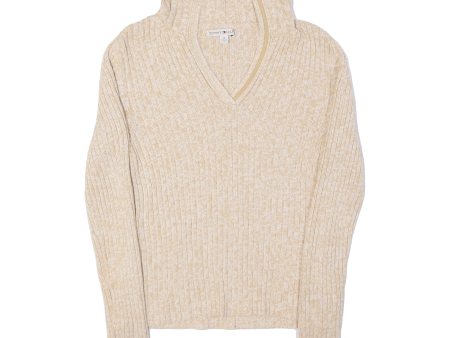 TOMMY HILFIGER Womens Jumper Beige V-Neck Tight Knit M Discount