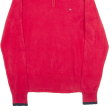 TOMMY HILFIGER Premium Cotton Mens Jumper Red 1 4 Zip Tight Knit M Online Sale