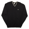 LACOSTE Mens Jumper Black V-Neck Tight Knit Wool L Online