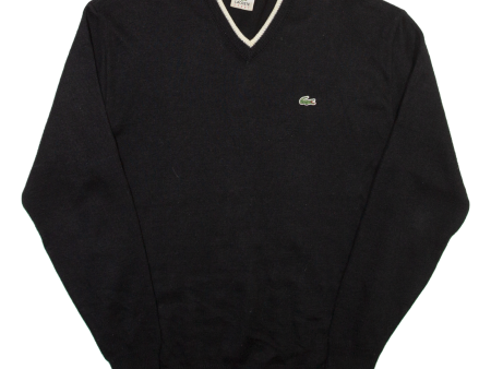 LACOSTE Mens Jumper Black V-Neck Tight Knit Wool L Online