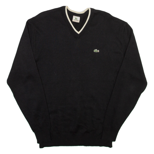 LACOSTE Mens Jumper Black V-Neck Tight Knit Wool L Online