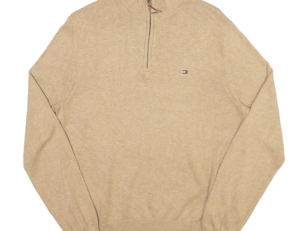 TOMMY HILFIGER Mens Jumper Beige 1 4 Zip Tight Knit S Fashion