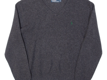 POLO RALPH LAUREN Womens Jumper Grey V-Neck Tight Knit Wool XL Hot on Sale