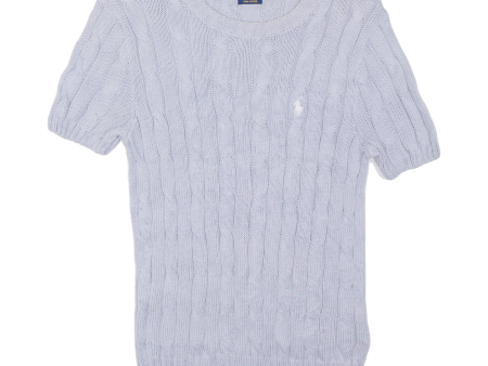 POLO RALPH LAUREN Girls Jumper Blue Cable Knit Short Sleeve S Online Sale