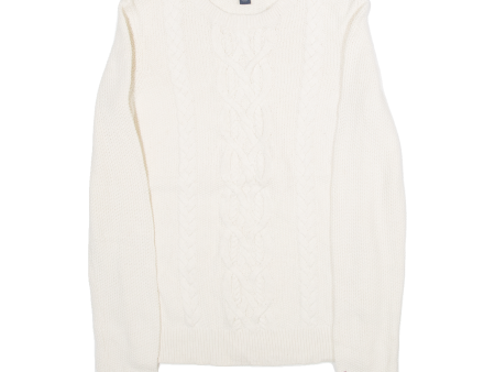 TOMMY HILFIGER Womens Patterned Jumper White Cable Knit M For Sale