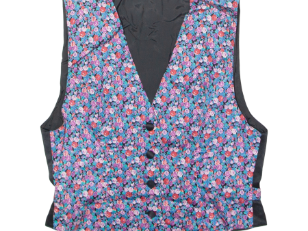 Womens Blazer Waistcoat Blue 90s Floral XS Supply