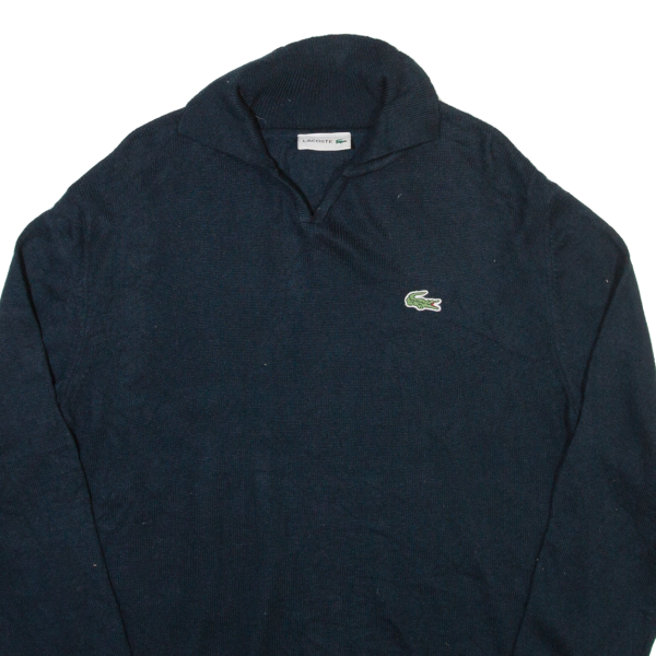 LACOSTE Mens Jumper Black Collared Tight Knit M Cheap