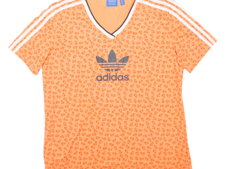 ADIDAS Womens T-Shirt Orange V-Neck UK 14 Hot on Sale