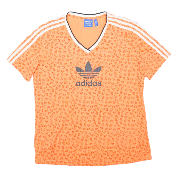 ADIDAS Womens T-Shirt Orange V-Neck UK 14 Hot on Sale